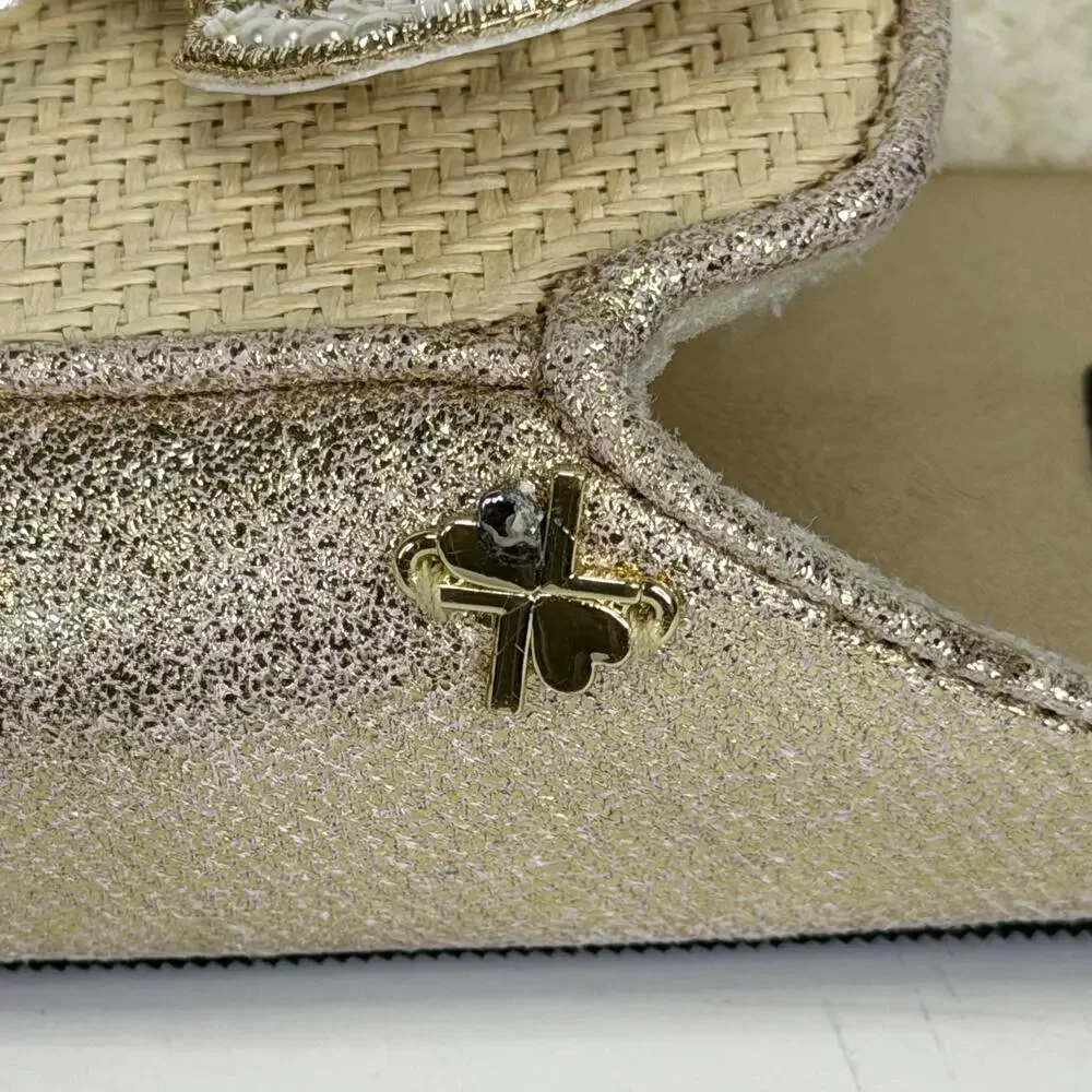 Laines London Mule Shoes Pearl Starfish & Lobster Brooches Cream Gold Size L 8/9